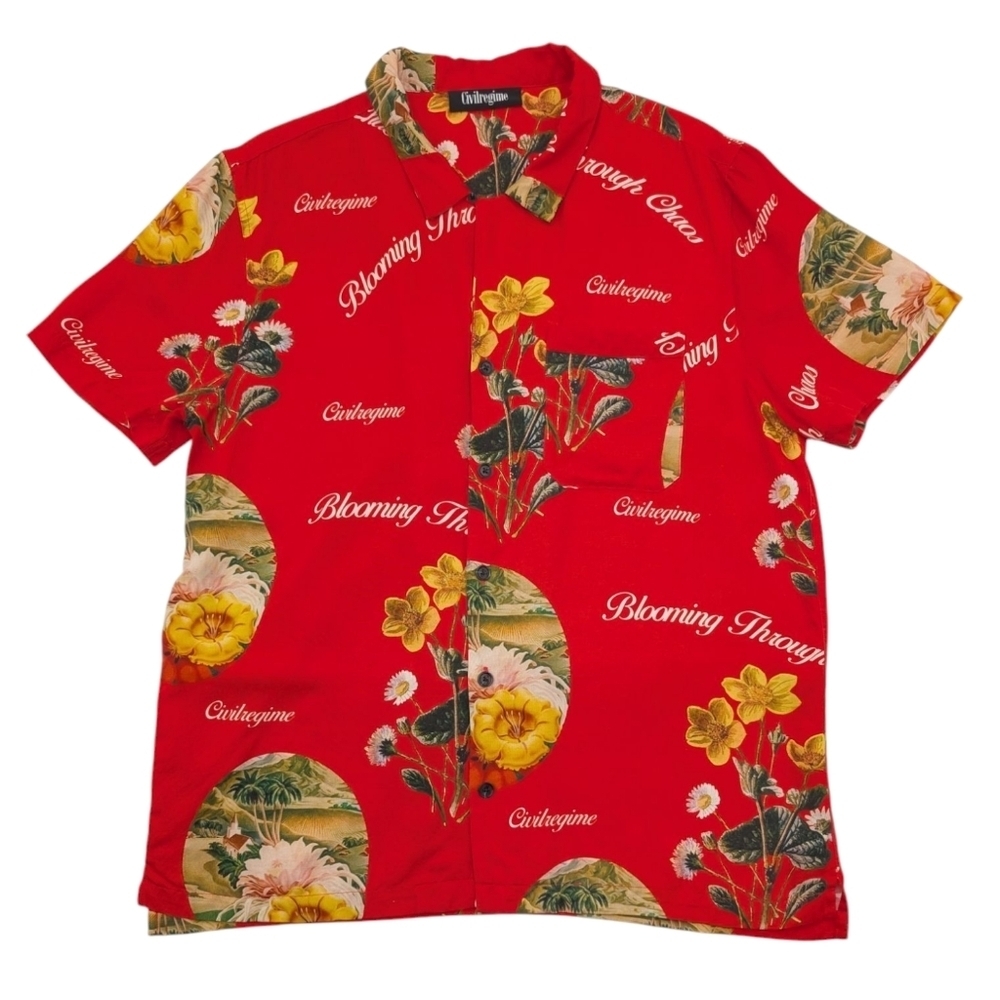 CivilRegime Tropical Flair Button Down Casual Shirt Red Yellow Mens Size Large - Picture 5 of 17